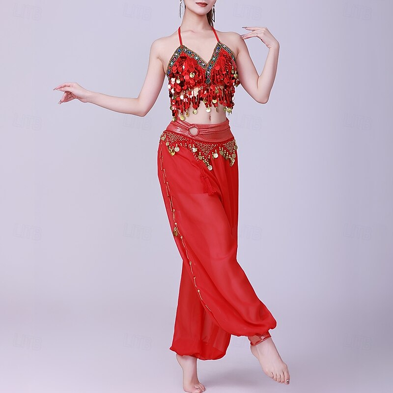 Latin Dance Top Gold Coin Pure Color Splicing Women's Performance Training Sleeveless High Polyester Tulle4