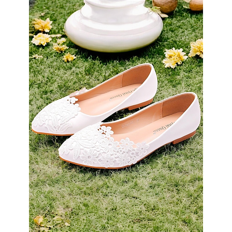 Women's White Lace Ballet Flats for Brides – Elegant Floral Embroidered Wedding Shoes4