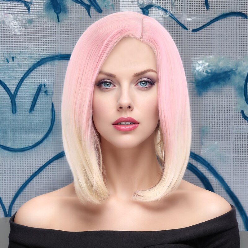 Synthetic Wig Bouncy Curl Water Wave Layered Haircut Deep Parting Machine Made Wig 30 inch A1 Synthetic Hair Women's Classic Comfortable Color Gradient Multi-color2