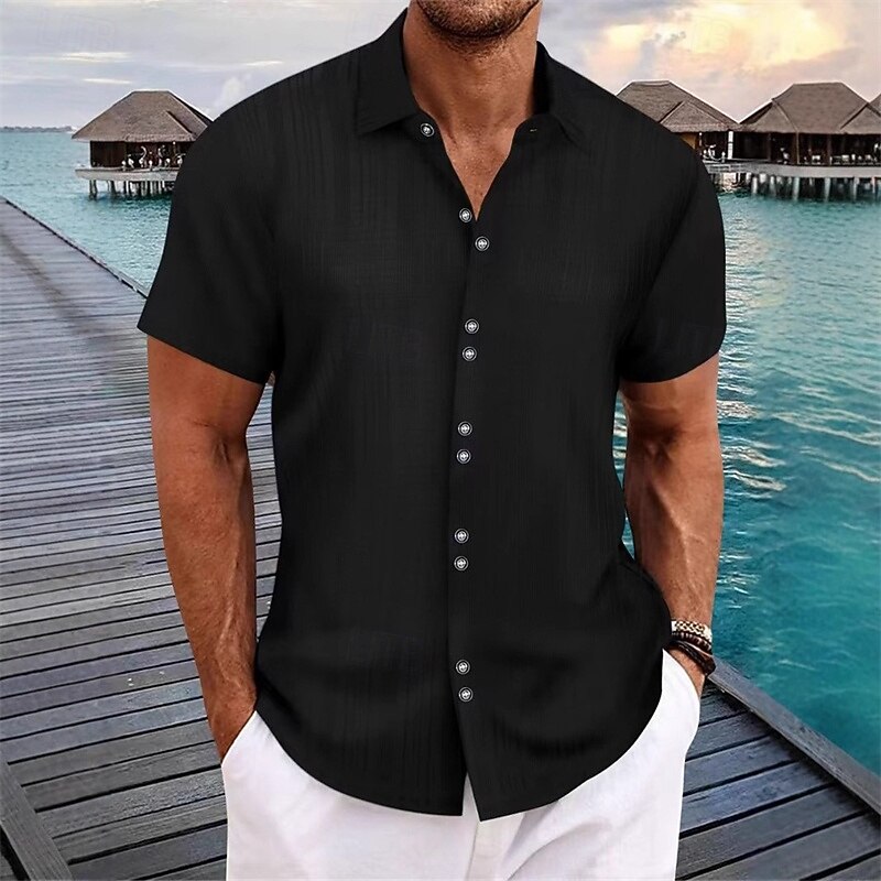 Men's Shirt Summer Shirt Casual Shirt Beach Shirt Button Up Shirt Black White Dark Navy khaki Light Blue Short Sleeve Plain Shirt Collar Vacation Hawaiian Clothing Apparel Polyester Fashion Casual2