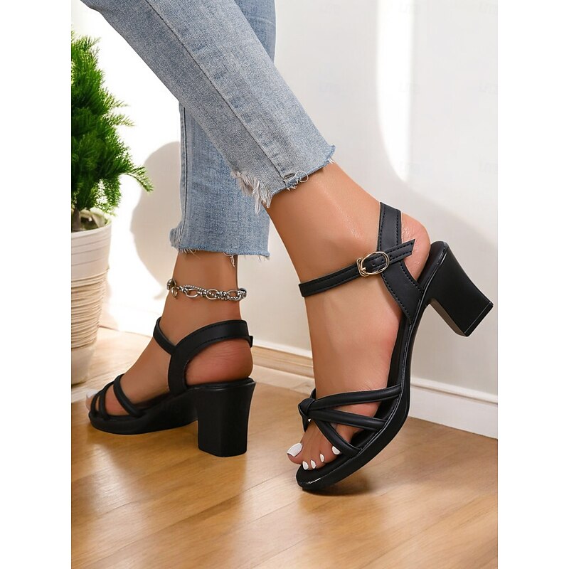 Black Strappy Low Block Heel Sandals with Knotted Detail – Casual & Elegant Summer Shoes for Women3