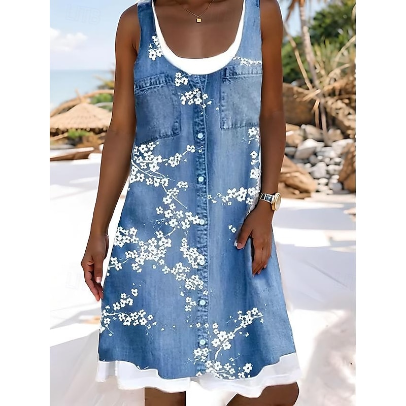 Women's Long Dress Maxi Dress Casual Dress Floral Dress Stylish Casual Vacation Casual Daily Regular Fit Floral Sleeveless U Neck Navy Blue Brown Gray Light Blue Spring Fall