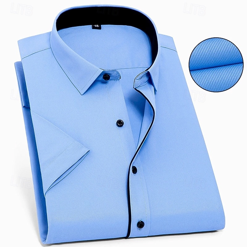 Men's Dress Shirt Non Iron Shirt Plain Wedding Outdoor Black White Blue Sky Blue Short Sleeve Spread Collar Summer Spring Clothing Apparel