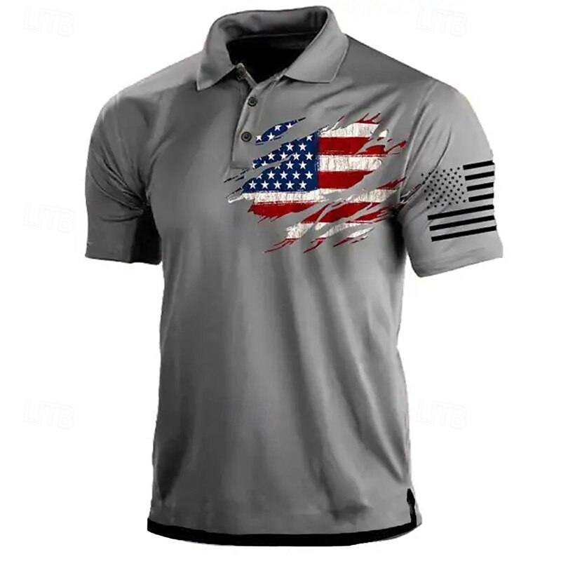 Men's American Flag Veterans Polo Shirts Golf Shirt Short Sleeve Polo Shirts Collared Shirts Casual Streetwear Vacation Wear Party Outfits Buttons 3D Print Black Red Navy Blue4