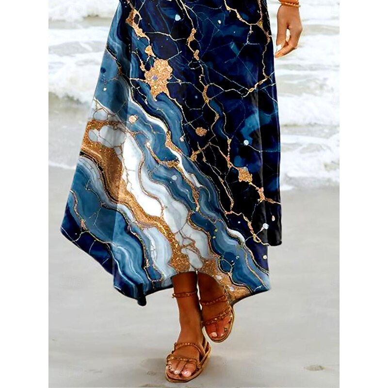 Women's Maxi Dress Sundress Shift Dress Vacation Casual Beach Party Beach Regular Fit Ombre Graphic Abstract Sleeveless V Neck Azure Summer Spring3