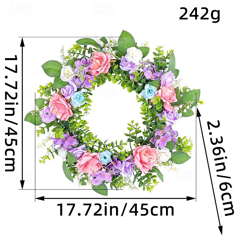 Spring Wreath European-Style Pink & Purple Rose - 45cm Large Artificial Floral Wall Hanging Decoration4
