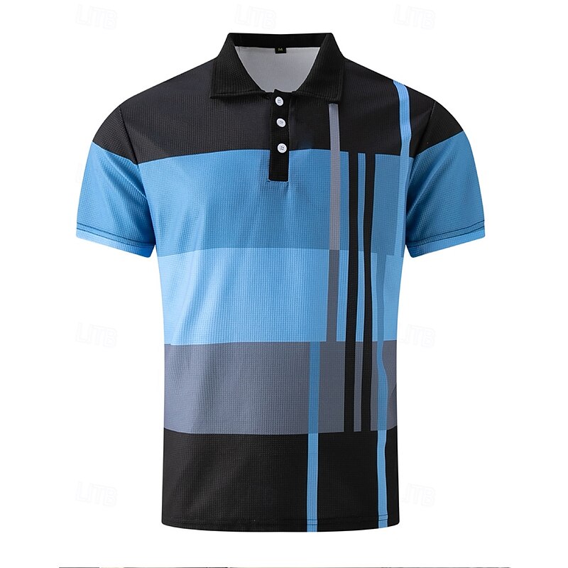 Men's Golf Shirt Golf Polos Shirts Work Casual Lapel Short Sleeve Basic Modern Stripes Patchwork Buttons Summer Regular Fit Pink+Orange Dark Pink Blue Purple Orange Green Golf Shirt2