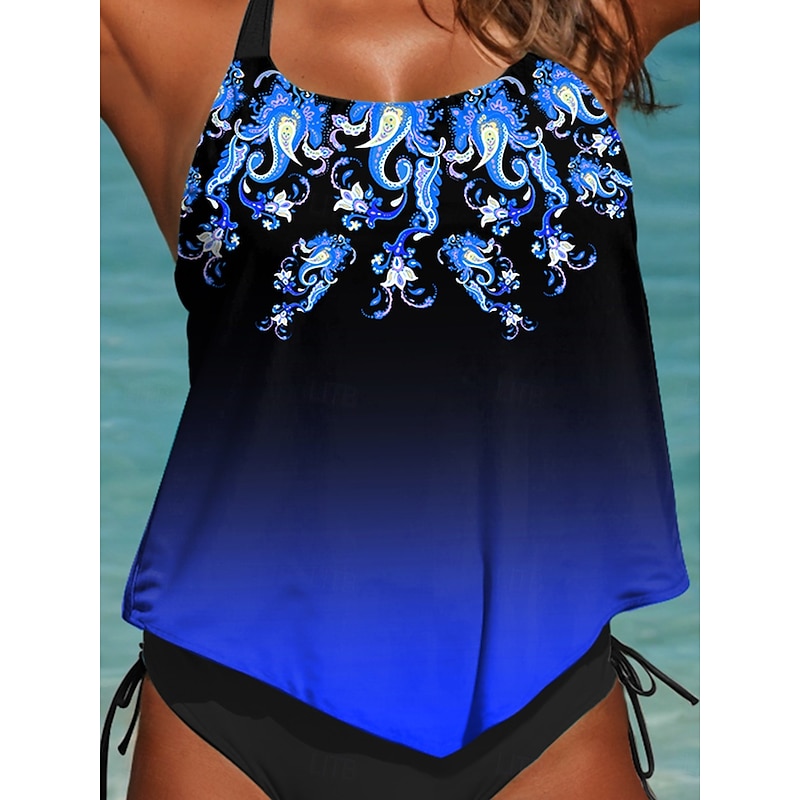 Women's Swimsuits Tankini 2 Piece Cheeky Swimsuits Backless Vacation Beach Wear Ombre Graphic U Neck Sleeveless Bathing Suits3