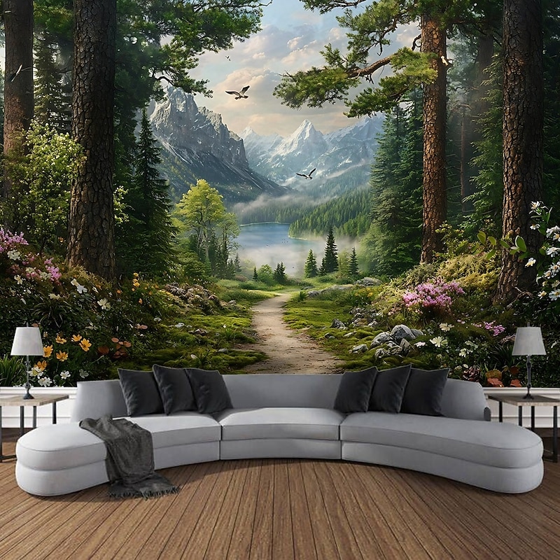 Beautiful Lake Waterfall Plant Landscape Hanging Tapestry Wall Art Large Tapestry Mural Decor Photograph Backdrop Blanket Curtain Home Bedroom Living Room Decoration