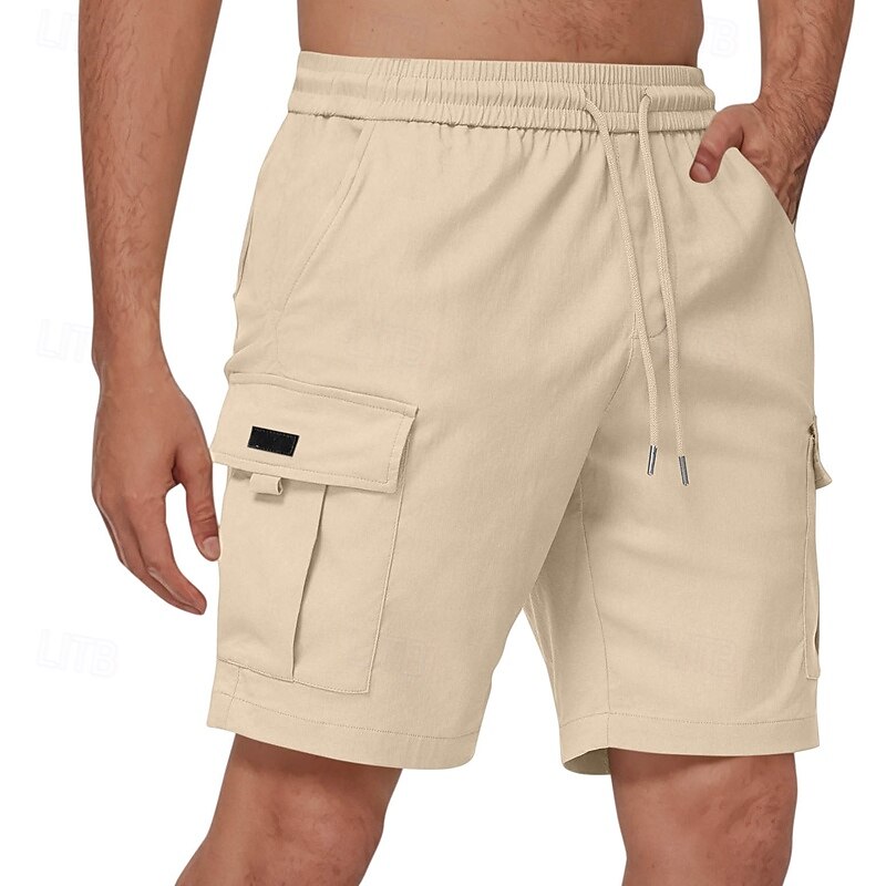 Men's Cargo Shorts Shorts Summer Shorts Drawstring Elastic Waist Multi Pocket Plain Comfort Wearable Knee Length Outdoor Sport Daily Fashion Casual Black Blue4