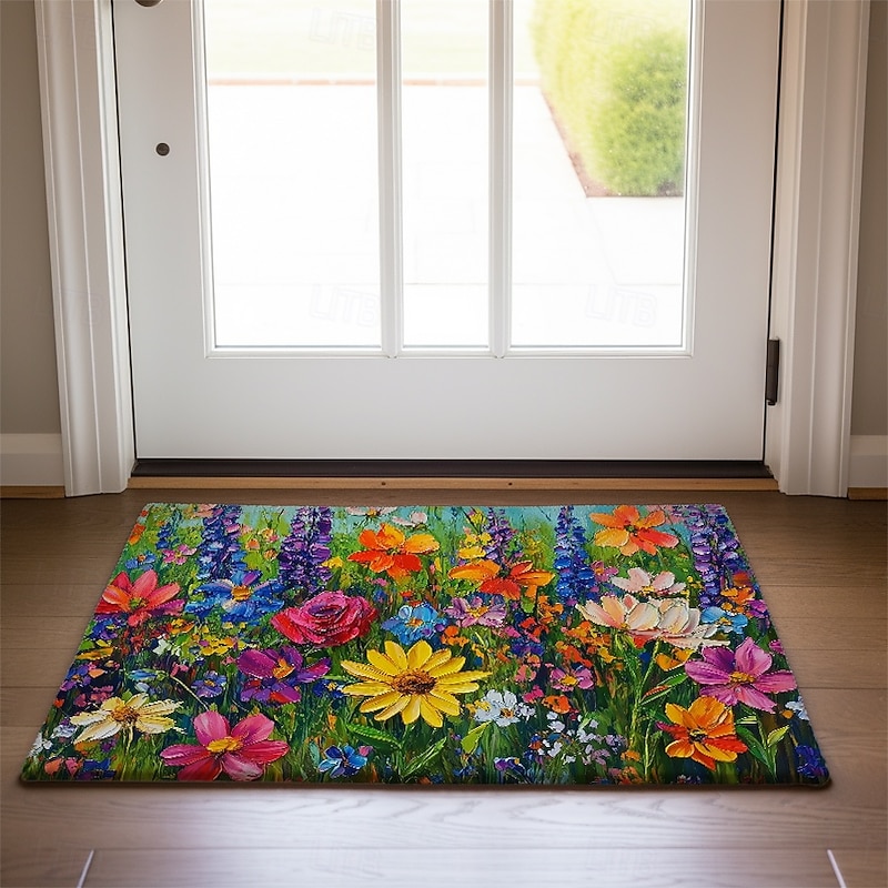Floral Doormat Kitchen Mat Floor Mat Non-Slip Area Rug Oil Proof Rug Indoor Outdoor Mat Bedroom Decor Bathroom Mat Entrance Rug Spring Summer4