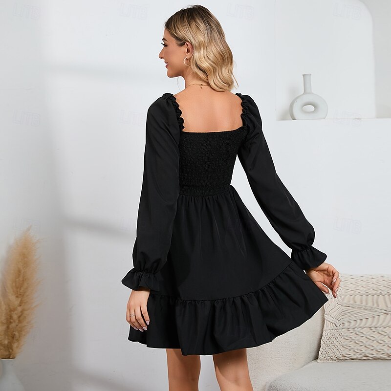 Retro Vintage Medieval Renaissance Mini Dress Flare Dress Puff Sleeve Elven Regency Inspired Fancy Dress Women's Fantasy Vacation Casual Daily LARP Adults' Dress Spring & Summer4