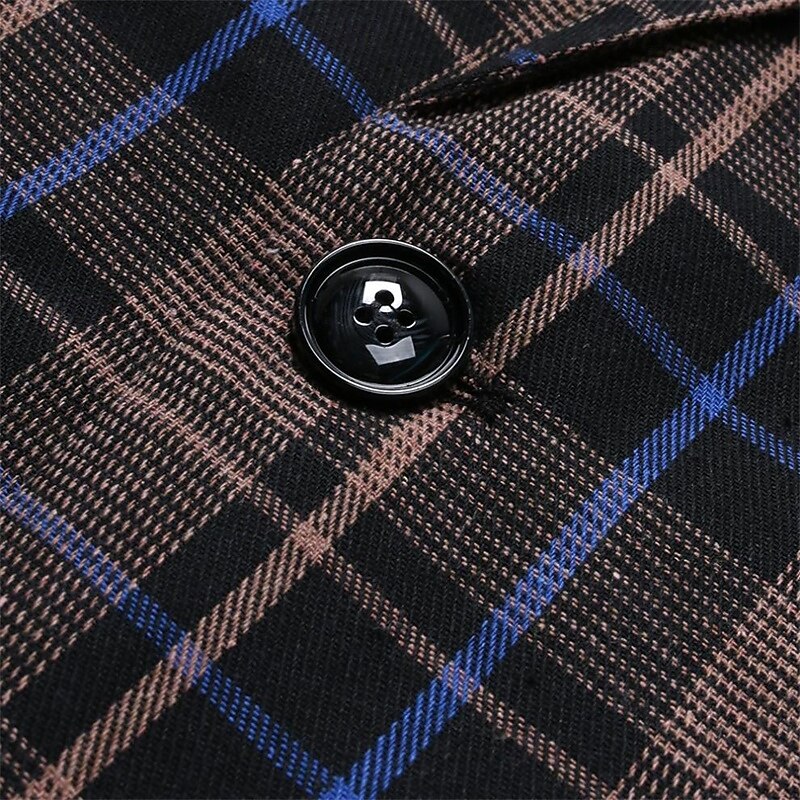 Men's Blazer Business Cocktail Party Wedding Party Fashion Casual Spring Autumn / Fall Polyester Plaid Pocket Buttons Comfortable Single Breasted Blazer Coffee4