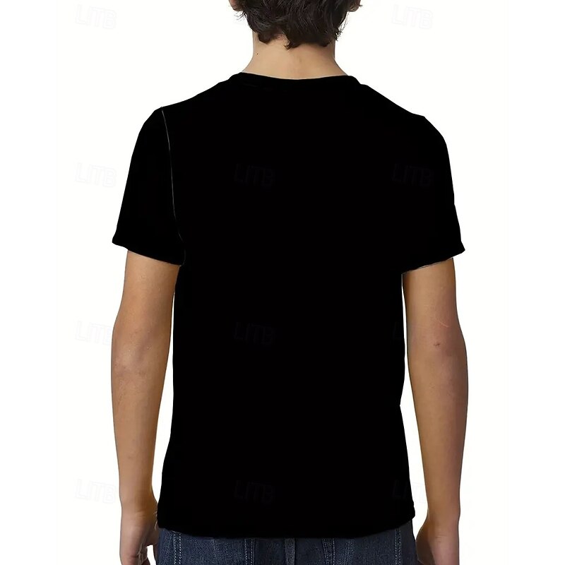 100% Cotton Kids Boys Black Rabbit T shirt Tops Crew Neck Short Sleeve Vacation Casual Daily Wear Fashion Sport Print Summer3