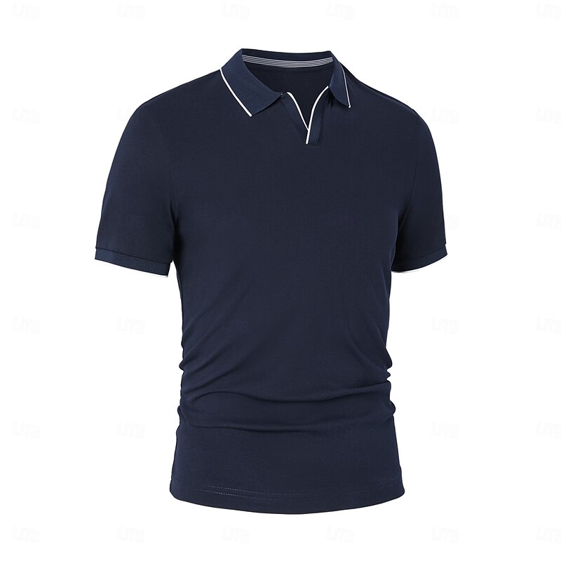 Men's Anti-bacterial UV Protection Cooling T Shirt Fold-over V Neck Collar School Training Short Sleeve with White Trim Clothing Apparel2