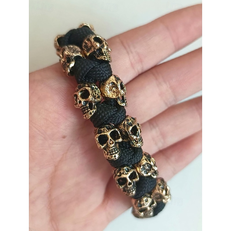 Men's Punk Skull Bracelet - Survival Handwoven Paracord Bracelet, Metal Gothic Biker Wristband, Rock Style Jewelry for Parties and Concerts4