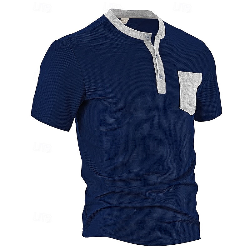 Men's T Shirt Henley Shirt Tee Short Sleeve Shirt Short Sleeve Henley Summer Color Block Fashion Designer Fashion Vacation Street Going out Black White Burgundy Top Tee for Men2
