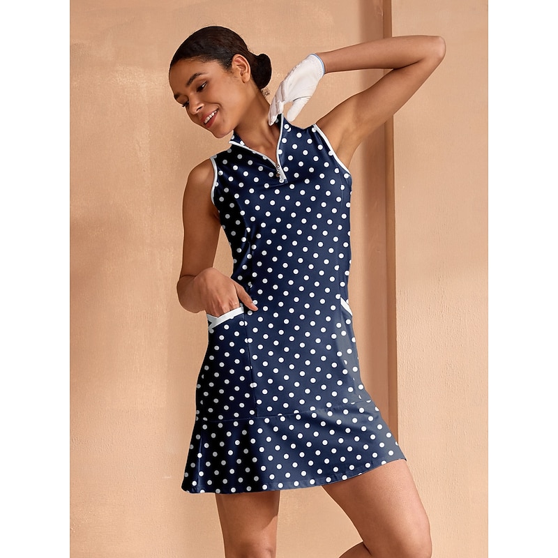 Women's Golf Dress Dark Blue Sleeveless Dress Ladies Golf Attire Clothes Outfits Wear Apparel