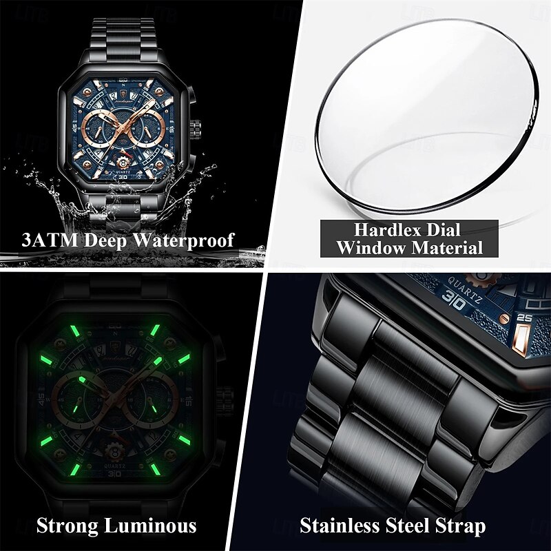 POEDAGAR Luxury Men's Quartz Clock Waterproof Luminous Chronograph Date Man Watch Stainless Steel Fashion Sports Watches4