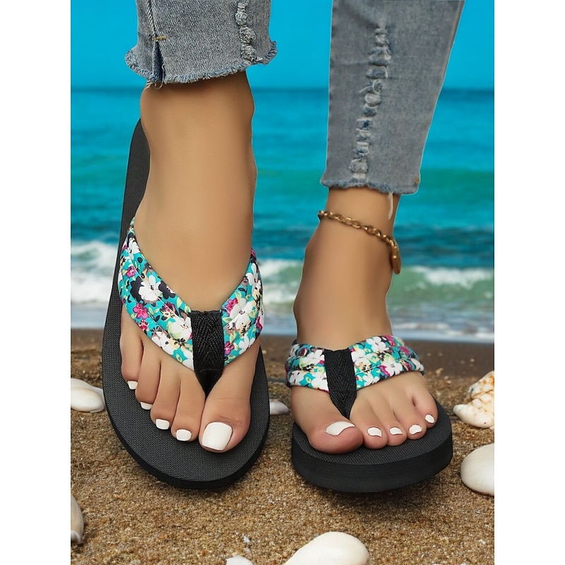 Women's Floral Print Flip Flops – Comfortable Beach Sandals with Soft Cushioned Sole for Summer, Vacation, and Casual Wear2