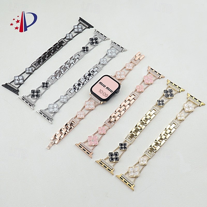 Solo Loop Compatible with Apple Watch band 38mm 40mm 41mm 42mm 44mm 45mm 49mm Women Luxury Alloy Strap Replacement Wristband for iwatch Ultra 2 Series 9 8 7 SE 6 5 4 3 2 12