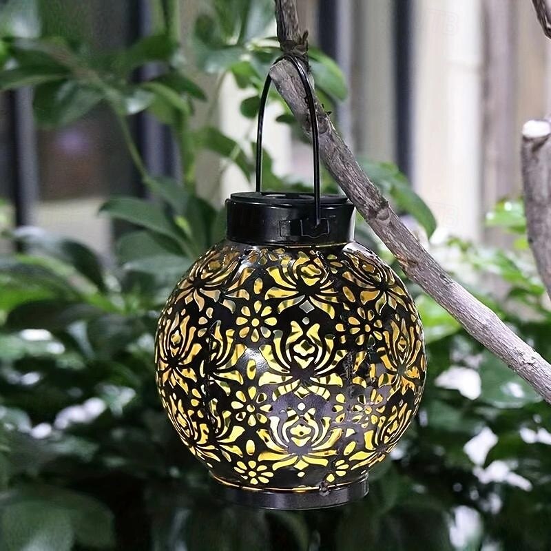 1 Pc Led Outdoor Waterproof Solar Lights Iron Hollow Projection Lantern Courtyard Garden Lawn Landscape Light Decoration Hanging Lights3