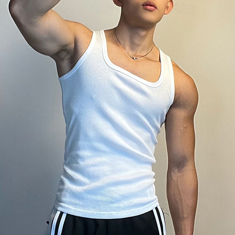 Men's Tank Top Vest Top Undershirt Sleeveless Shirt Sleeveless Square Neck Summer Plain Fashion Designer Basic Vacation Street Going out Black White Top Tee for Men