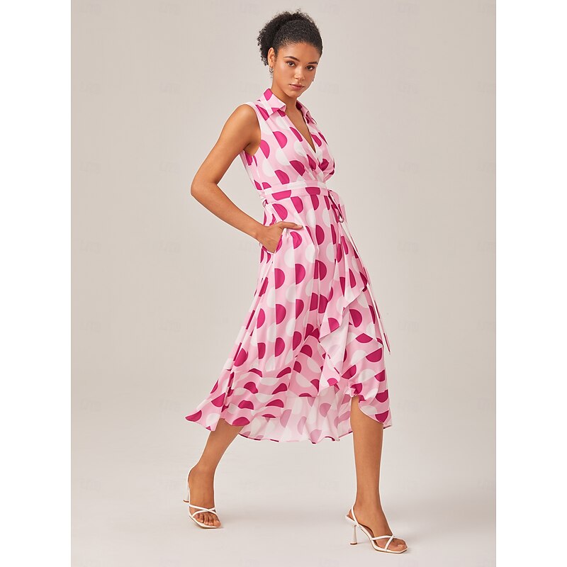 Vacation-Style Pink Polka Dot Shirt Dress4