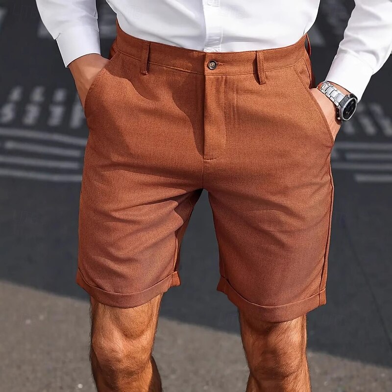 Men's Shorts Dress Shorts Bermuda shorts Casual Shorts Pocket Straight Leg Plain Breathable No-Iron Knee Length Outdoor Business Daily Fashion Streetwear Coffee Micro-elastic3