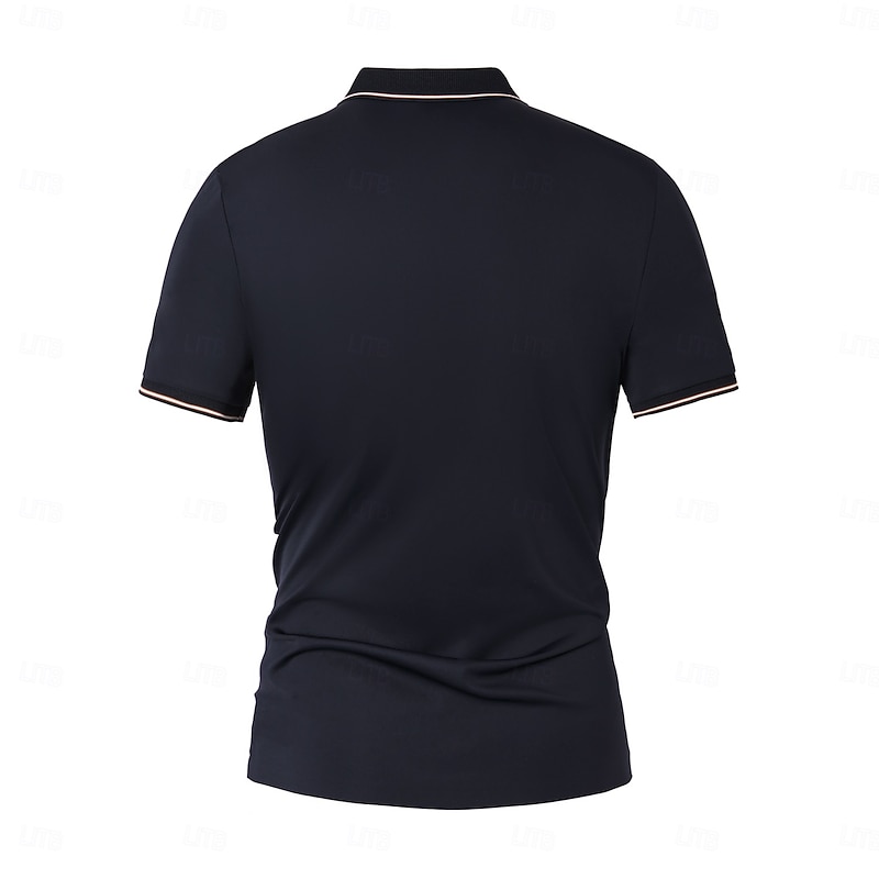 Men's Polo Work Street Turndown Short Sleeve Vacation Fashion Solid Color with White Trim Buttons Summer Spring Black White Navy Blue Green Polo3