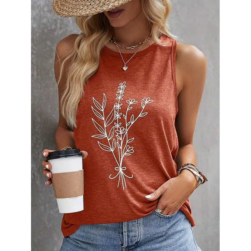 Women's Camisole Tank Top Graphic Letter Stylish Casual Sleeveless Crew Neck Regular Tops Daily Print White Pink Orange Green Summer2