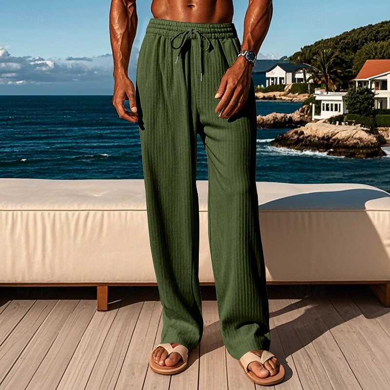 Men's Corduroy Pants Trousers Summer Pants Beach Pants Pocket Elastic Waist Drawstring Plain Comfort Sports Outdoor Daily Fashion Casual Black Green Micro-elastic2