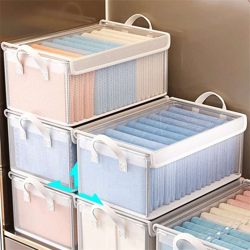 Clear Clothing Storage Box with Lid, Large Capacity Transparent Drawer Organizer, PVC Wardrobe Storage Container for Blankets, Clothes, and Fabric Organization