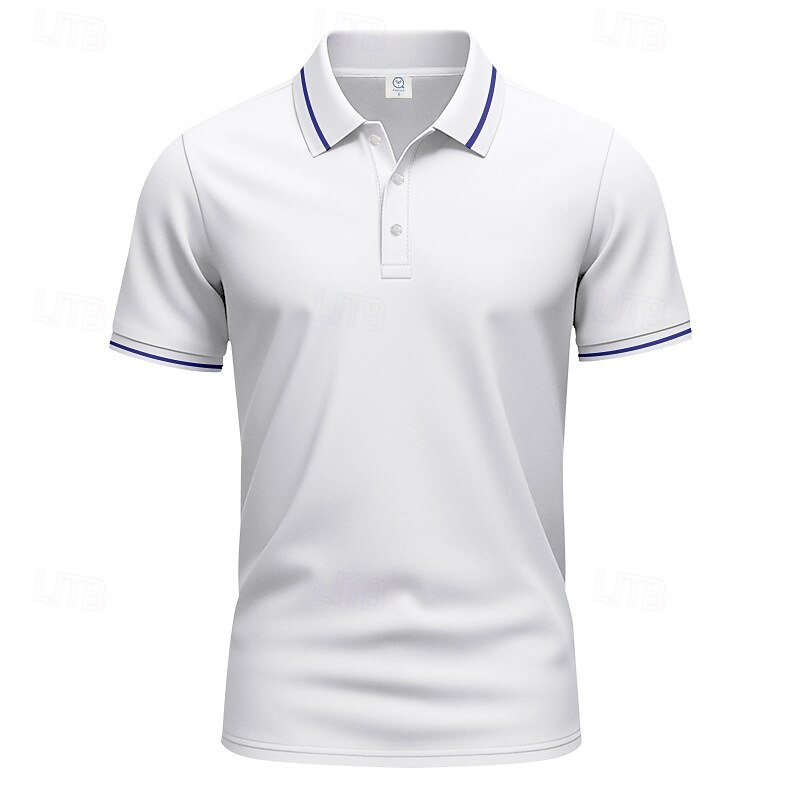 Men's Polo Golf Shirt Business Casual Ribbed Polo Collar Short Sleeve Fashion Basic Solid Color Plain Buttons Summer Spring &  Fall Regular Fit Black White Pink Red Navy Blue Royal Blue Polo4