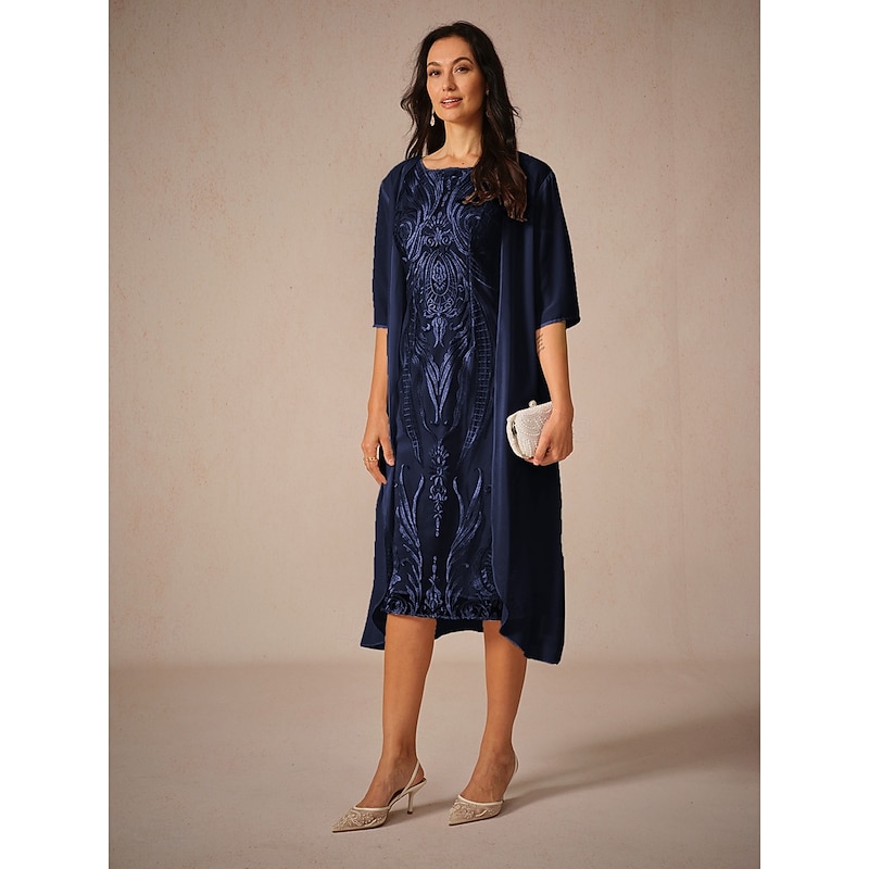 Women's Chiffon Tops Solid Color Elegant Stylish Half Sleeve Asymmetrical Long Tops Navy Blue Summer Spring2