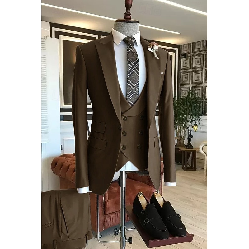 Men's Wedding Fall Wedding Suits Peaked Lapel Peak Navy Blue Army Green Formal Solid Colored Tailored Fit 3 Piece Single Breasted One-button4