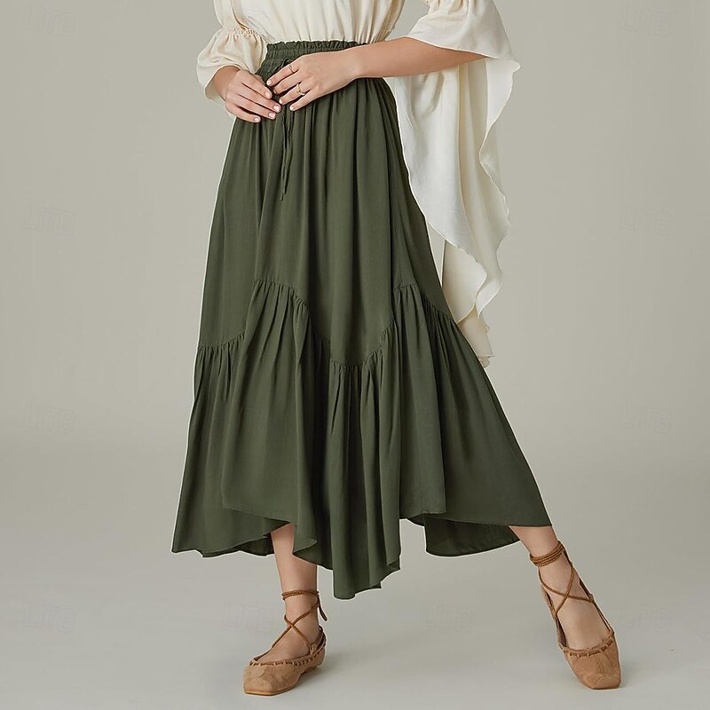 Retro Vintage Medieval Renaissance Midi Skirt Viking Asymmetric Hem Solid Color Fancy Dress Women's Celtic Fantasy Halloween Carnival Vacation Casual Daily LARP Adults' Skirt3