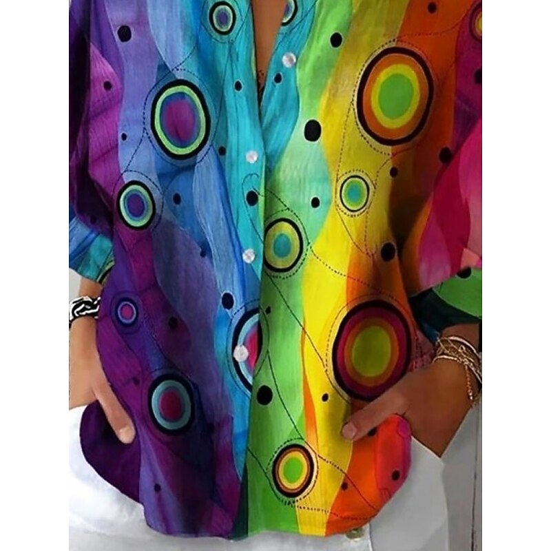 Women's Shirt Button Down Tunic Shirt Collar Long Sleeve Graphic Polka Dot Casual Regular Tops Work Daily s Print Blue Spring Fall Winter3