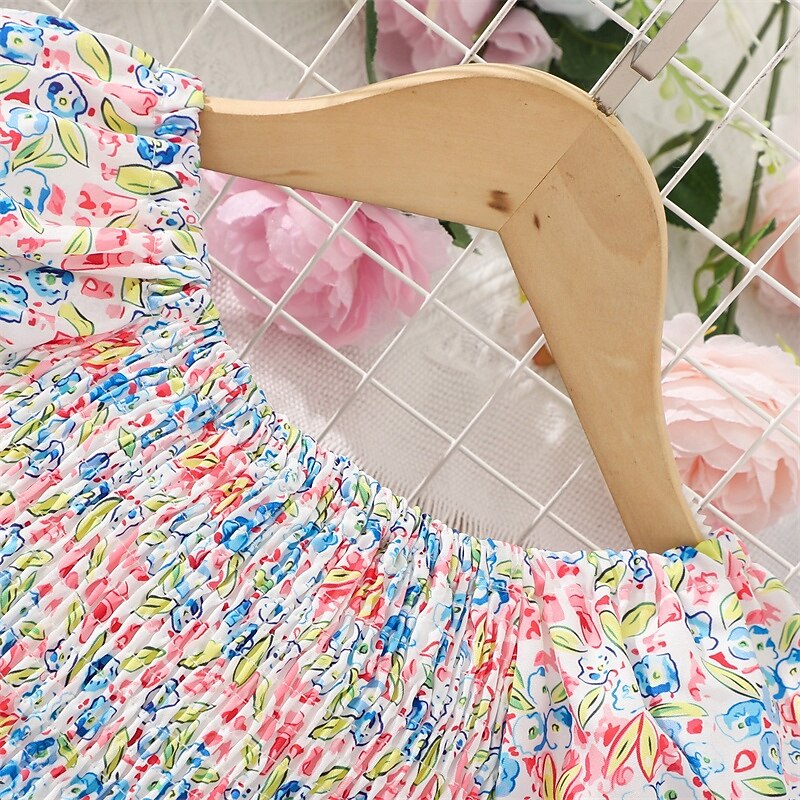 Kids Girls' Dress Floral Short Sleeve Outdoor Casual Fashion Adorable 100% Cotton Knee-length Casual Dress A Line Dress Summer 4 years+ Pink Red Blue4