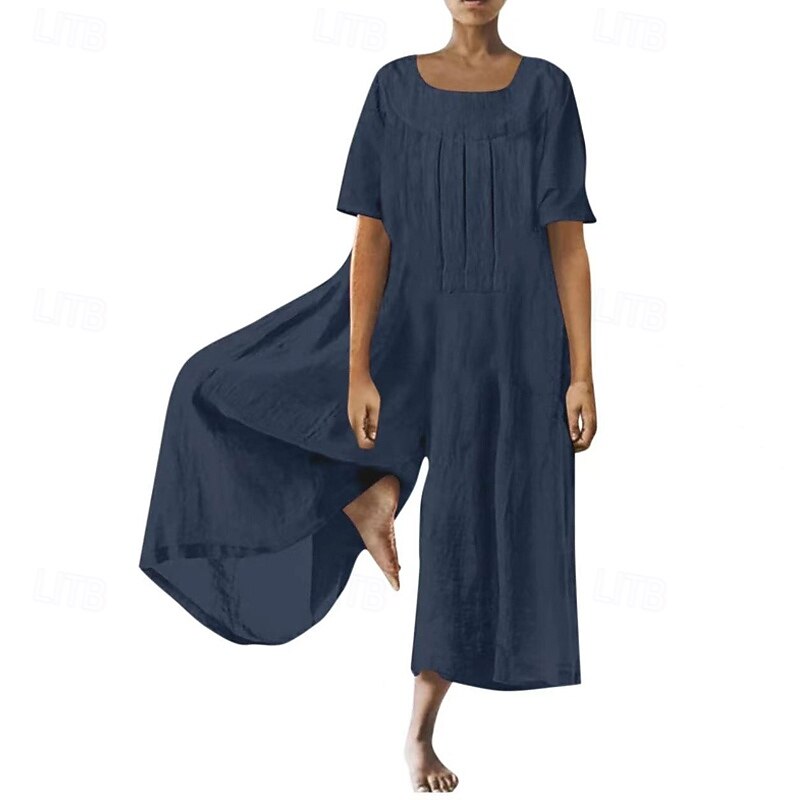 Women's Normal Jumpsuit Streetwear Solid Color Short Sleeve Square Neck Street Going out Regular Fit Yellow Wine Army Green Summer2