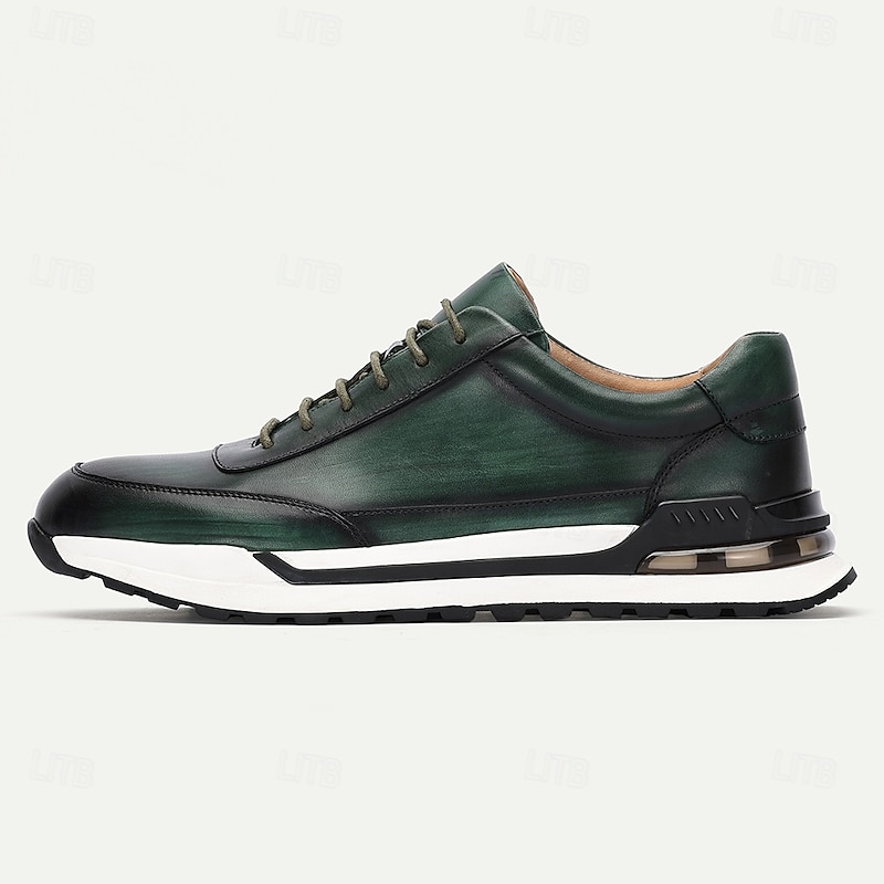 Men's Premium Cowhide Athletic Shoes in Dark Green & Black, Stylish Sporty Design for Casual & Active Wear3