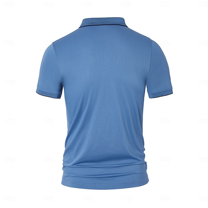 Men's Polo Knit Polo Sweater Business Casual Lapel Short Sleeve Formal Color Block Zipper Summer Black Blue Gray Polo3