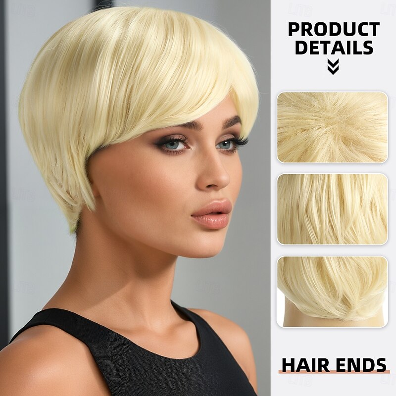 Synthetic Wig Straight Natural Straight Asymmetrical Neat Bang Machine Made Wig 10 inch A1 Synthetic Hair Women's Cool Classic Highlighted / Balayage Hair Blonde2