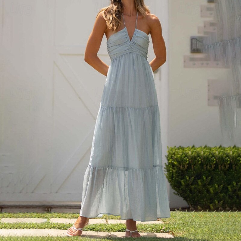 Women's Midi Dress Graduation Dress Fashion Outdoor Date Going out Regular Fit Plain Sleeveless Spaghetti Strap Blue Green Summer3