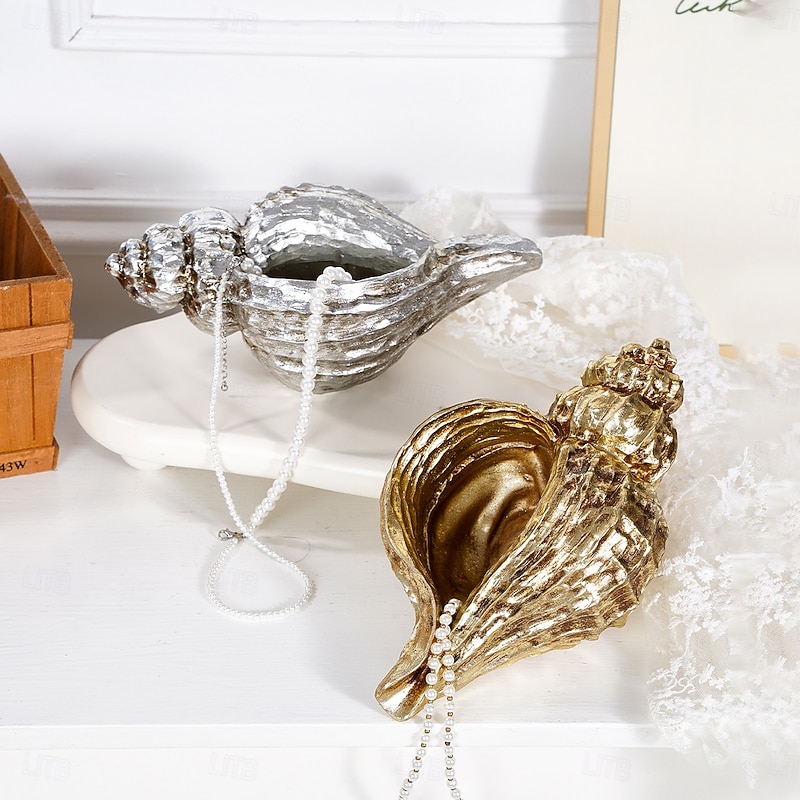 Seashell Shaped Resin Vase, Gold and Silver Color, Bohemian Style Indoor Table Decor, Flower Hydroponic Vase, Creative Flower Arrangement Vase for Home Decor and Gift2