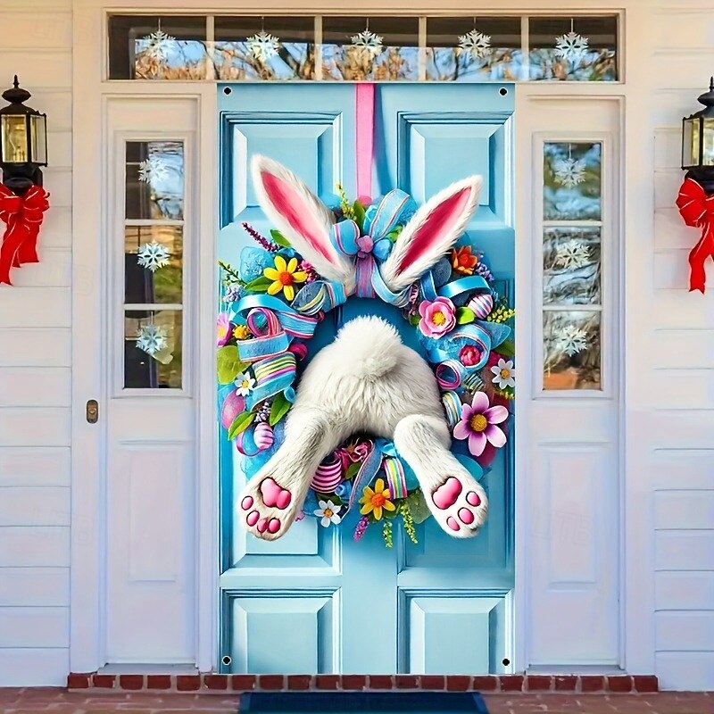 Door Decorations Door Covers Faux Wreath Door Tapestry Door Curtain Decoration Backdrop Indoor/Outdoor Door Banner for Front Door Farmhouse4