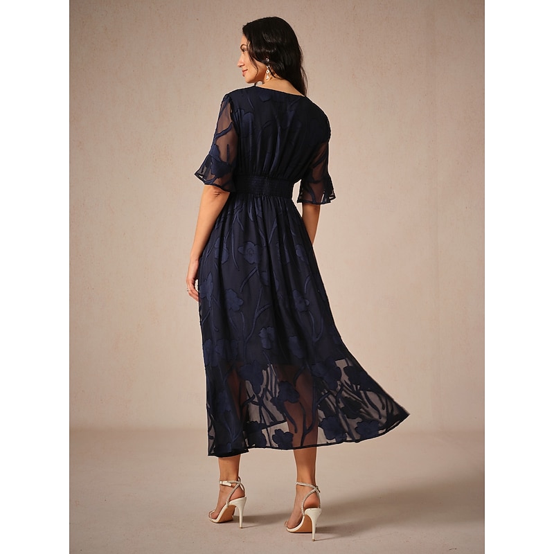 Women's Maxi Dress Cocktail Dress Wedding Guest Dress Semi Formal Dress A Line Dress Elegant Work Birthday Flutter Sleeve Wedding Guest Cocktail Party Formal Evening Regular Fit Solid Color Plain3