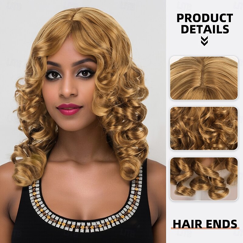 Synthetic Wig Wavy Water Wave Layered Haircut Deep Parting Machine Made Wig 20 inch A1 Synthetic Hair Women's Fashionable Design Comfortable Highlighted / Balayage Hair Yellow2