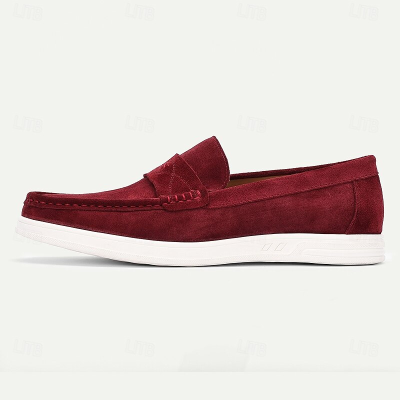 Men's Premium Cowhide Burgundy Suede Moccasins, Elegant Minimalist Design for Casual and Office Wear3