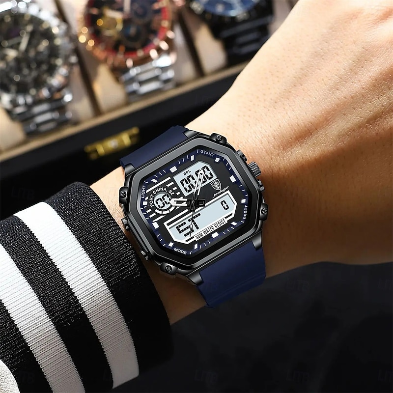 POEDAGAR Square Sports Men Watch Waterproof LED Luminous Week Date Man Wristwatch Silicone Strap Electronic Quartz Men's Watches2